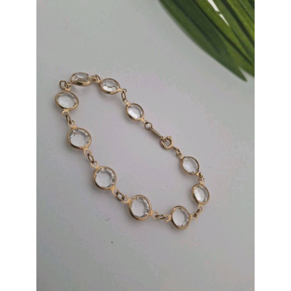 Vintage Swarovski Swan Logo Clear Bezel Crystals Goldtone 7.5” Tennis Bracelet